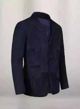 Стильный мужской пиджак из мягкой замши темно-синего цвета ручной работы из чистой овчины XS темно-синий