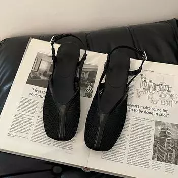 Stylish retro simple mesh breathable bag head sandals women s summer new commuter with skirt Roman shoes 35