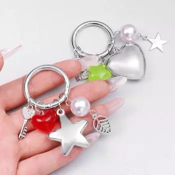 Stylish Romance Star Heart Keyring Y2k Star Heart Keychain Hanging Decoration Birthday Gifts зелёный