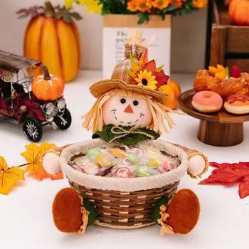 Stylish Season Harvest Scarecrow Candy Basket Ideal For Thanksgiving Festive Home Arrangement Harvest Scarecrow Basket Femal