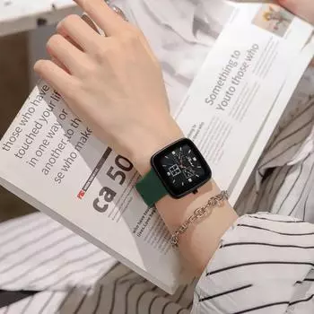 Stylish Silicone Rectangle Watch Unisex Quartz Watch for Couples Casual Fashion Wristwatch Gift Watch зелёный