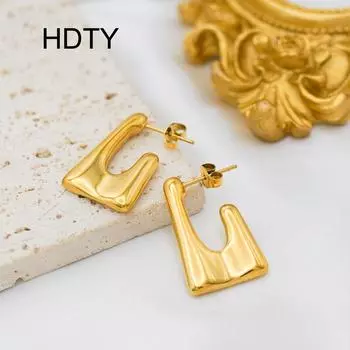 Stylish, simple and cold, personalized design 18k gold earrings, geometric titanium steel temperament commuter earrings золотой