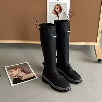 Stylish, simple and versatile color matching design long boots women s summer new thick-soled heightening comfortable knight boots 35