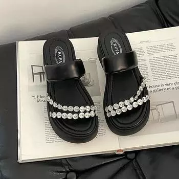 Stylish, simple and versatile thick-soled toe slippers for women to wear new summer skirts with cool slippers 35