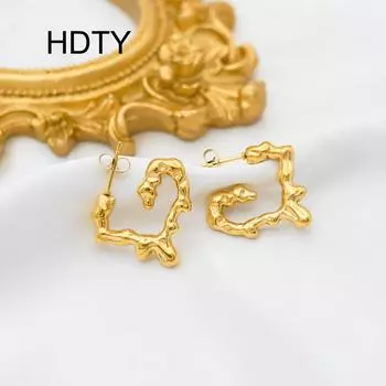 Stylish simple irregular design earrings Titanium steel plated 18k gold niche cold lava pattern earrings золотой