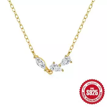 Stylish Simple S925 Sterling Silver Ins Style Personality Tuft Diamond Set Ladies Clavicle Necklace 925 silver золотой