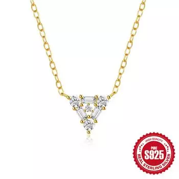 Stylish Simple S925 Sterling Silver Style Personality Triangle Diamond-Encrusted Women S Clavicle Necklace 925 Silver золотой