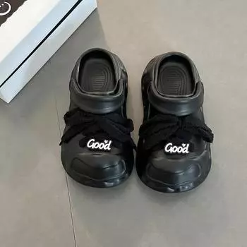 Stylish simple soft cute versatile cute lace-up bag head half slippers women s summer new hole shoes cool slippers 35-36