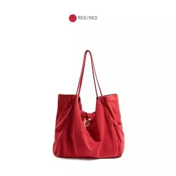 Stylish Studio Korean Series Preppy Red Canvas Bag 2025 New Large Capacity Commuter Shoulder Tote Bag Red