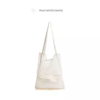 Stylish Studio Summer Seaside Woven Bag Simple Fresh Hollow Bag Large Capacity Handbag Shoulder Bag Pearl White