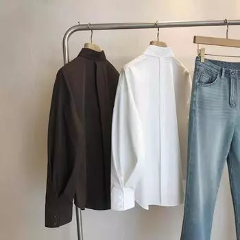 Stylish Supermodel-Inspired Loose Silhouette Non-Iron Anti-Wrinkle Women s Shirt M чёрный