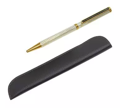 Stylish synthetic leather pen case Brass hexagonal rotating gold ballpoint pen set Silver T23-LS042-6KSBP-S
