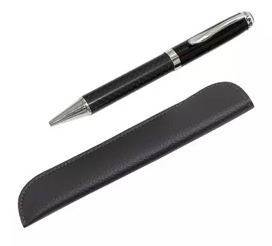 Stylish synthetic leather pen case carbon fiber rotating ballpoint pen set T23-LS042-PD01