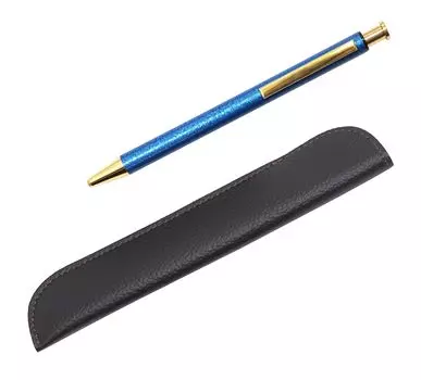 Stylish Synthetic Leather Pen Case NQ26 with Lizard Finish and Ballpoint Pen Set All-Metal Knock-Style (Blue, 3-Pack) (T23-LS042-NQ26B-L-3) синий