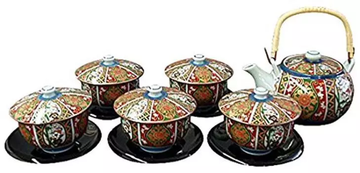 Stylish tea Old Imari Bancha set with saucer Japanese Tea pot utensils set(Tea x1pcs/Cup x5pcs/with saucer) Porcelain/Size(cm) 16.5x12.5x10, 10x8,