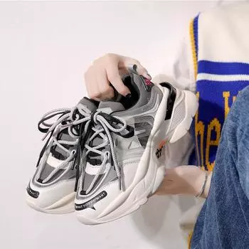 Стильная женская повседневная обувь из натуральной кожи Dad Platform Chunky Sneaker Harajuku Flat Thick Sole Tenis Wedge White Basket Walking 35 чёрный