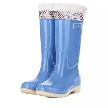 Stylish Women High-Top Rubber Rain Shoes Fashion Fun Rain Boots for Autumn & Winter 42 синий