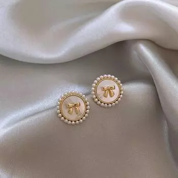 Stylish Women s Niche Design Earrings with Pearl Bow Bows pearl stud earrings