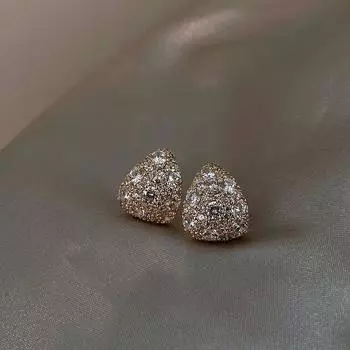 Stylish Women s Niche Design Premium Diamond Stud Earrings Golden Full Diamond Zircon