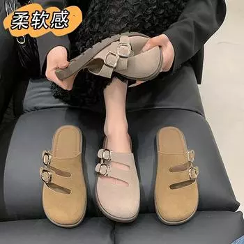 Stylish Women s Suede Mule Slippers Clogs Cork Insole Sandals with Arch-supported Outdoor Beach Slide Home Shoes 35 светло-серый