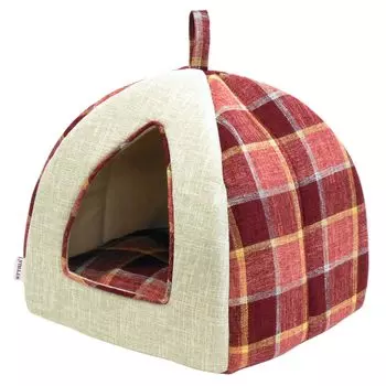 STYRIA Madras Check Tweed Pet House для собак и кошек All Dome Small Reversible, можно стирать, сезоны, весна/лето, форма, кровать, стильный, милый, собаки, красный