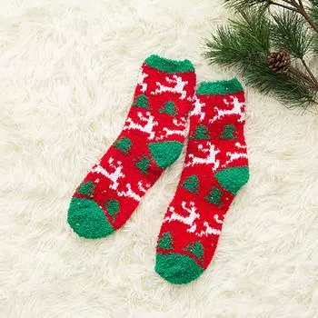 (SU)1 пара рождественских носков для взрослых, женские теплые коралловые плюшевые носки средней длины, чулки One size