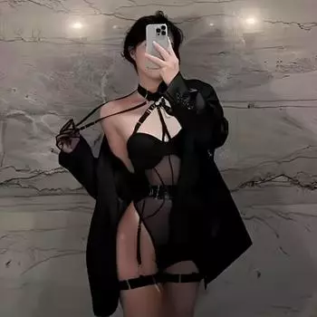 Su Aixing erotic underwear onesie mesh belt splicing complex heavy craftsmanship neck belt leg ring new product M size 80-60kg