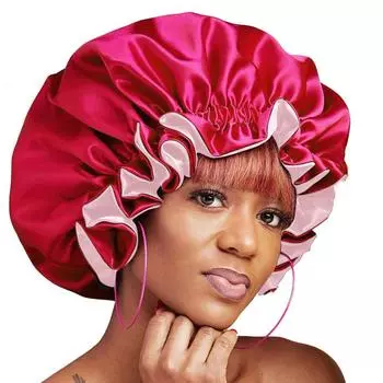 (SU)Атласная подкладка, женский красивый атласный шелковый капот, шапка для сна One size винный