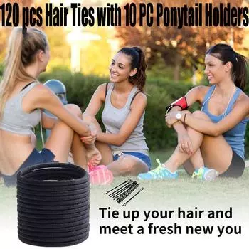 (SU)Черные эластичные резинки для волос, 120 шт., резинки для густых и вьющихся волос без металла One size чёрный