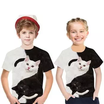(SU)Детские повседневные повседневные летние футболки с короткими рукавами и 3D принтом кота