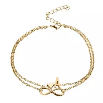 (SU)Двойная цепочка для ног с буквами, бесконечная цепочка любви, женская цепочка для ног, летний подарок, пляжный подарок для мамы A золотой