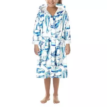 (SU)Халаты с мультяшным принтом для мальчиков и девочек, фланелевый ночной халат, одежда для сна M тёмно-синий