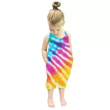 (SU)Комбинезон с ремешками радуги и галстука для маленьких девочек, комбинезон, наряды 120