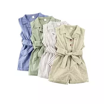 (SU)Комбинезоны для маленьких девочек, полосатый комбинезон, одежда без рукавов 120 синий