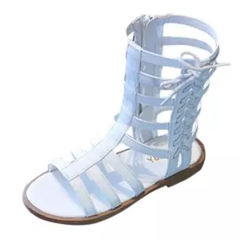 (SU)Летние римские туфли принцессы для маленьких девочек, сандалии на молнии с открытым носком 21 чёрный