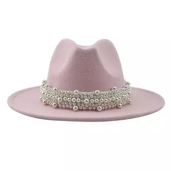 (SU)Модная шляпа, повседневная мужская и женская широкая шляпа с жемчугом, кашемировая шляпа-котел для путешествий на весну, осень, зиму L чёрный