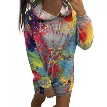 (SU)Модная женская красочная толстовка с принтом Tie Dyeing, пальто с капюшоном, блузка, топы S серый