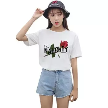 (SU)Модная женская повседневная женская блузка с коротким рукавом и принтом, футболка, топы