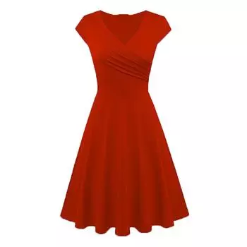 (SU)Модное женское однотонное платье с v-образным вырезом и коротким рукавом вечернее платье L армия зеленый