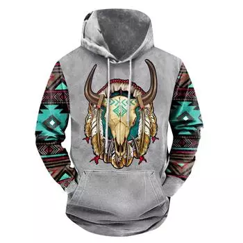 (SU)Модный свободный мужской и женский свитер с капюшоном с длинным рукавом и принтом L хаки