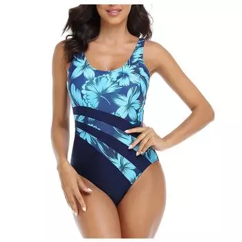 (SU)Модный женский сплошной цвет с круглым вырезом без рукавов, сексуальный спортивный купальник-боксер L синий