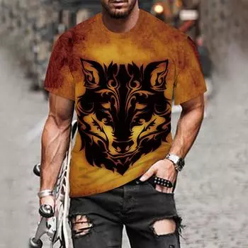 (SU)Мужчины Женщины Весна Лето Повседневная Тонкая 3D Печатная Футболка С Коротким Рукавом Топ Блузка XL жёлтый