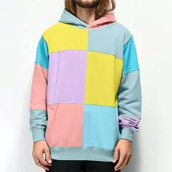 (SU)Мужская осенне-зимняя футболка с длинным рукавом в стиле пэчворк с капюшоном, верхняя одежда, блузка S