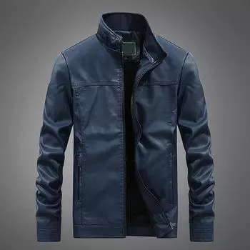 (SU)Мужская осенняя модная цветная куртка-стойка с воротником из искусственной кожи, пальто M темно-синий