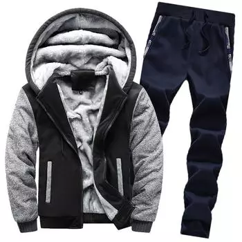 (SU)Мужская толстовка с капюшоном, зимняя теплая флисовая куртка на молнии, куртка, верхняя одежда, пальто, комплекты штанов XXXXXL серый