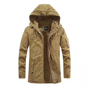 (SU)Мужская зимняя ветрозащитная однотонная мягкая куртка с капюшоном и длинными рукавами M