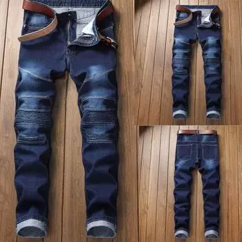 (SU)Мужские джинсовые брюки с принтом из хлопка, винтажные рабочие брюки в стиле хип-хоп, джинсовые брюки 36 темно-синий