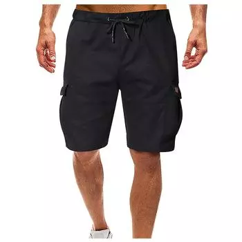 (SU)Мужские летние повседневные на открытом воздухе повседневные комбинезоны с карманами в стиле пэчворк Спортивные шорты Брюки L чёрный