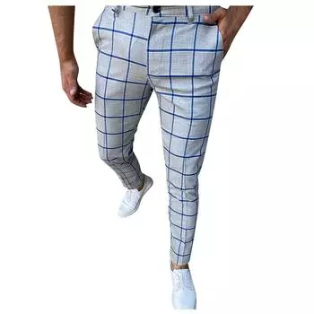 (SU)Мужские модные эластичные классические брюки, облегающие брюки в клетку, брюки для делового костюма, повседневные брюки для гольфа XXL синий