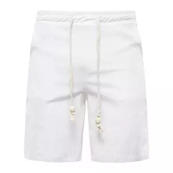 (SU)Мужские модные повседневные однотонные хлопковые льняные шорты, пляжные спортивные брюки на привязи, хлопковые льняные шорты L армия зеленый